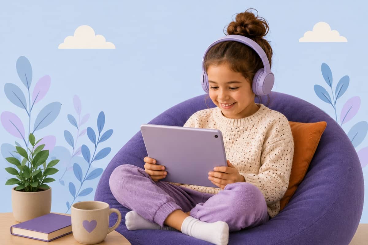 Niña disfrutando de un videocuento de Vercuentos en una tableta